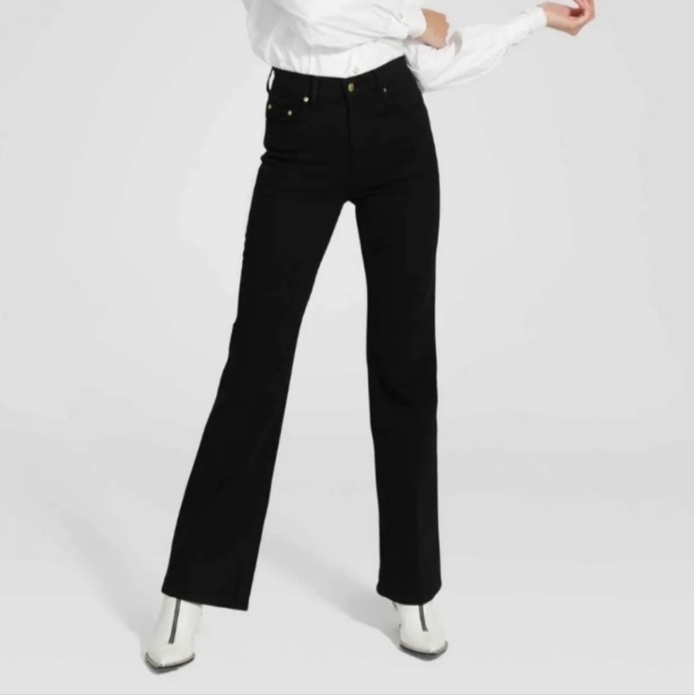 Nobody Denim Size 27 Pure Black High Rise Tailored Flare Jacqueline Jeans